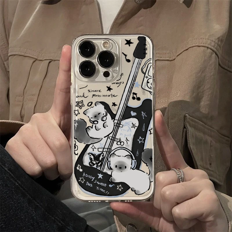 Funda transparente de gato con música y guitarra negra para Samsung A73 A72 A71 A55 A52 A51 A50 A35 A33 A32 A31 A30 A24 A23 A22 A13 A12 A05 5G - imagen 5
