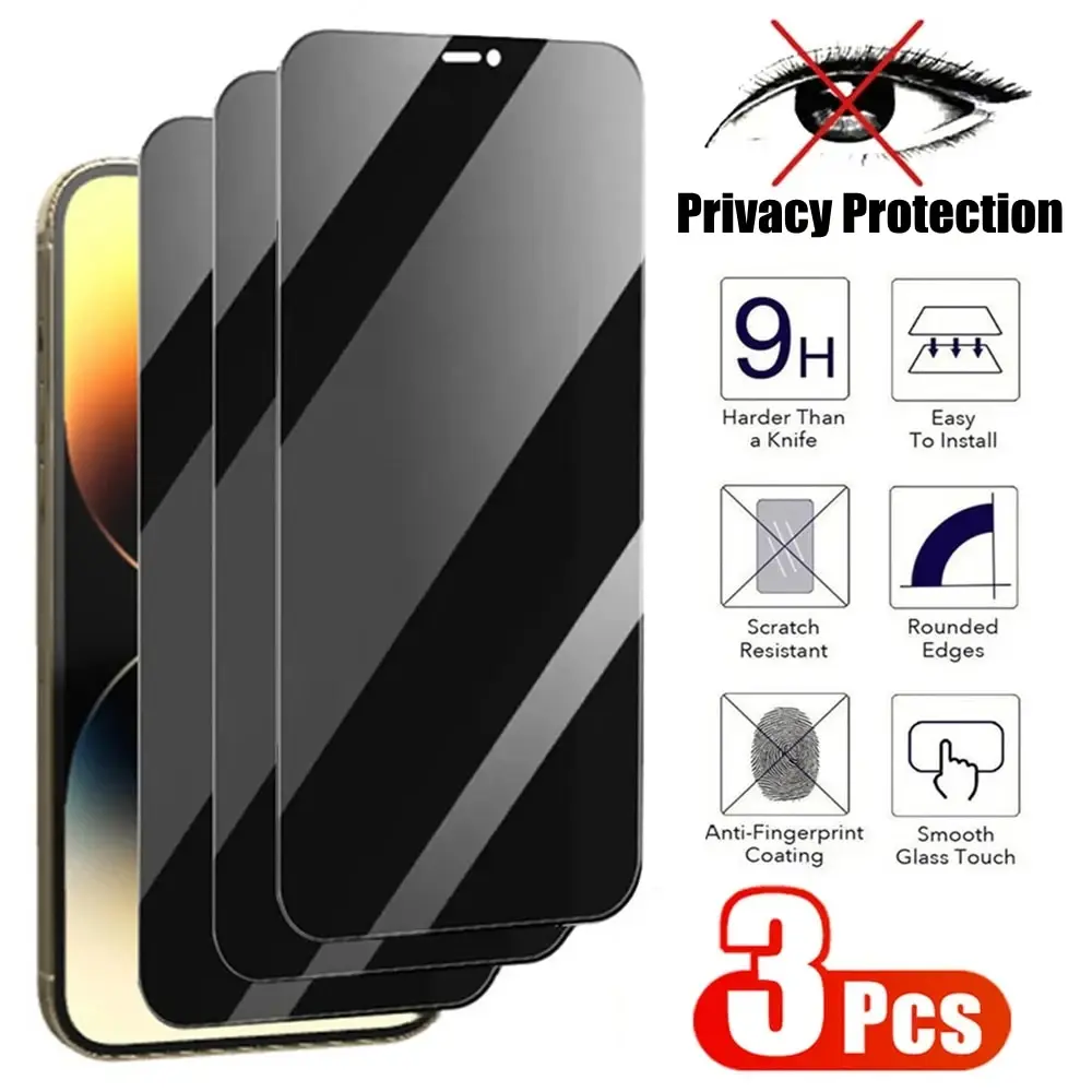 3 uds protectores de pantalla de privacidad para IPhone 11 12 13 14 15 16 Pro Max vidrio templado antiespía para iPhone 14 15 16 Plus película de vidrio