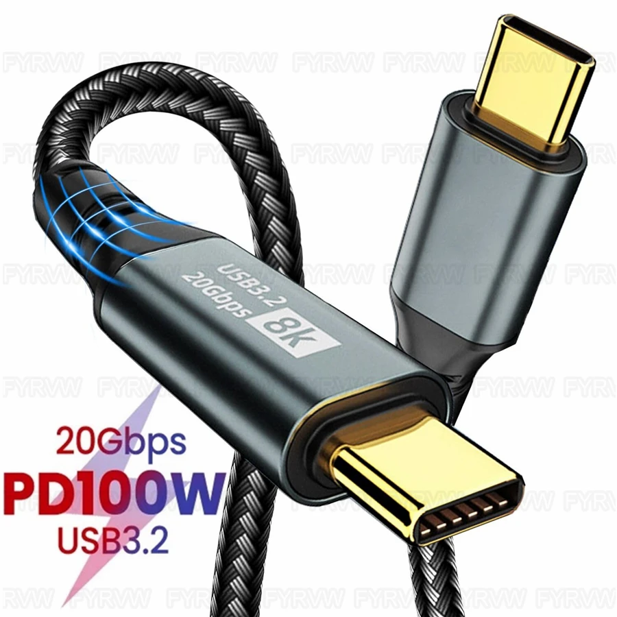 Cable USB-C Thunderbolt tipo C de 20Gbps, Cable rápido 4K Vidio tipo C 5A PD100W para Macbook Pro iPhone 15Pro USB3.2 Gen2