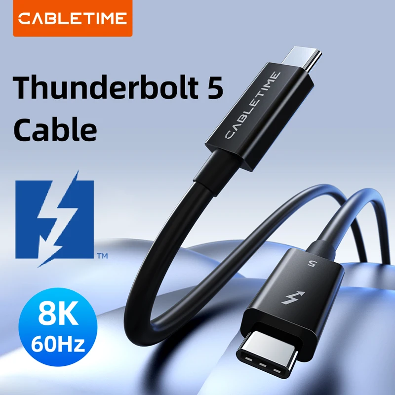 CABLETIME Thunderbolt 5 Cable de datos certificado Intel 120Gbps PD 240W Cable de carga rápida 8K60Hz tipo C para Mac/PC iPad SSD