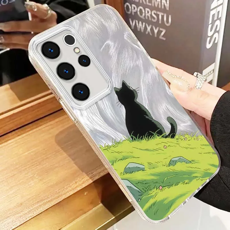 Funda bonita de gatito de dibujos animados para Samsung Galaxy A56 A73 A72 A71 A55 A54 A53 A52 A35 A34 A33 A31 funda de teléfono con textura de plumas - imagen 4