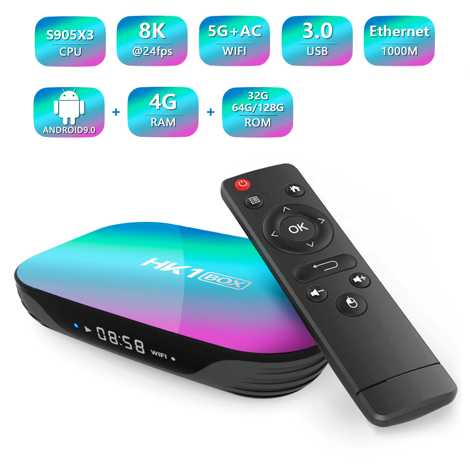 HK1 BOX Amlogic S905X3 Smart TV BOX 4GB32GB Android 9,0 2,4G y 5G Wifi Dual 1000M USB3.0 reproductor multimedia decodificador 4GB128GB - imagen 2