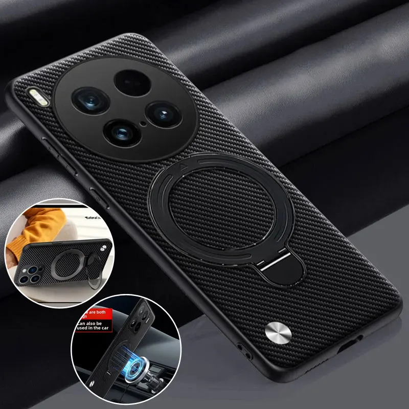 Para Magsafe funda con soporte giratorio magnético para Huawei Mate 70 Air fibra de carbono PU cuero mate cubierta de teléfono a prueba de golpes - imagen 2