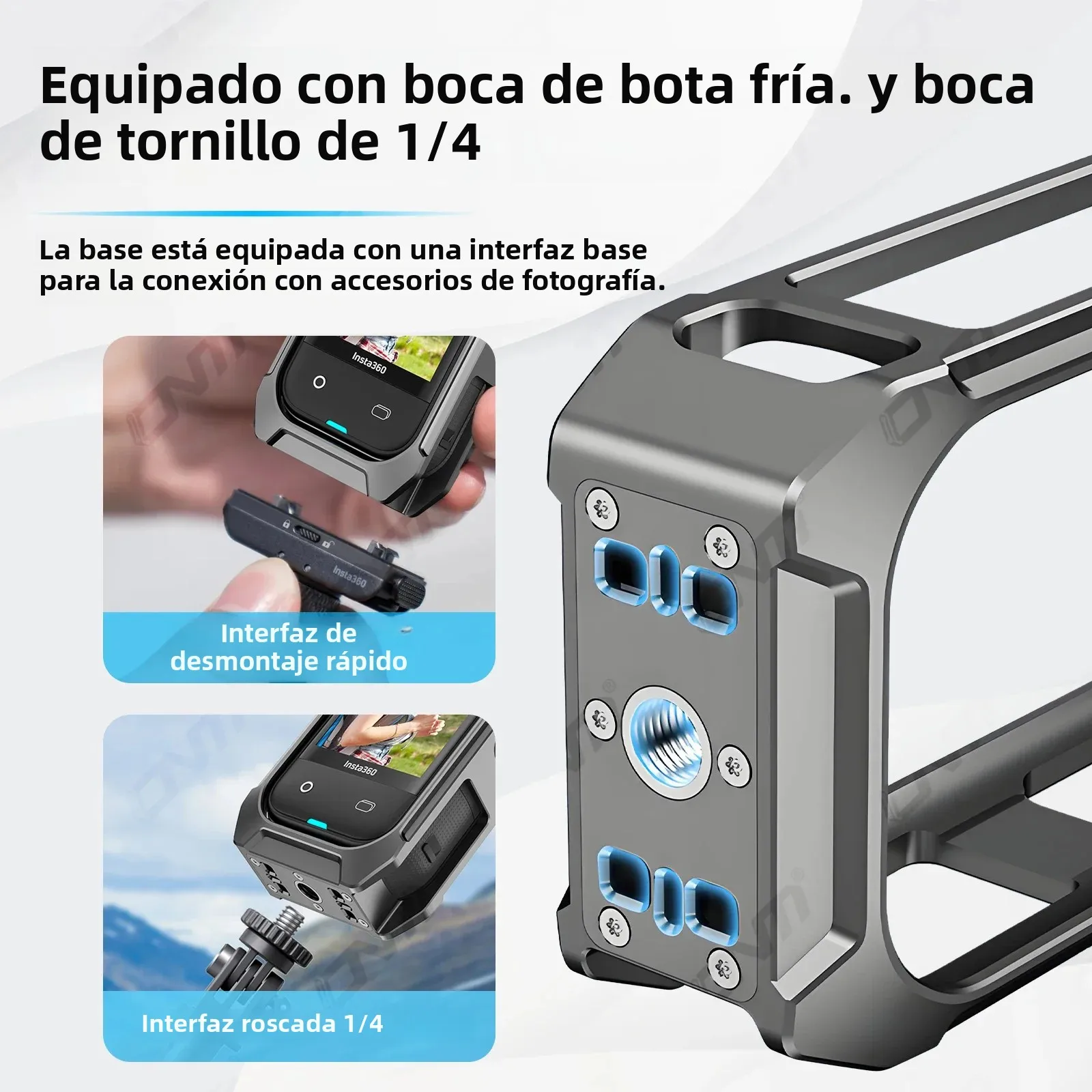 Jaula de marco de metal para Insta360 X5, carcasa protectora con soporte de zapata fría Compatible con accesorios Insta 360 X5 - imagen 4