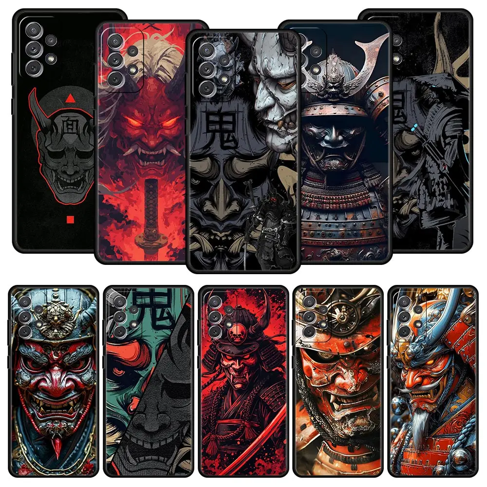 Funda de teléfono japonesa con cara de fantasma samurái para Samsung A51 A71 A21S A17 A11 A15 A25 A23 A33 A53 A73 A07 A03S A05S A13 A35 A55 5G