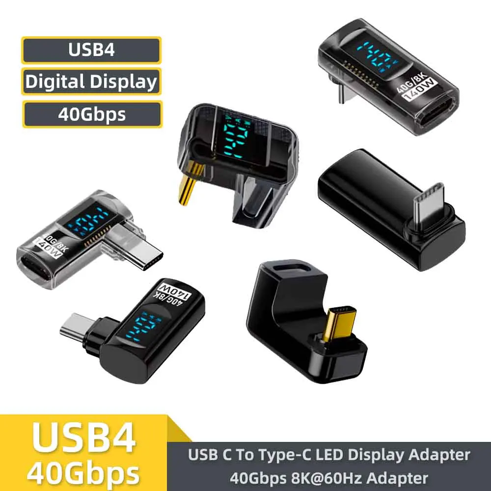Adaptador USB C a C de 140W, 40Gbps, 8K @ 60Hz, convertidor de 90 grados, conector adaptador tipo C de pantalla Digital para MacBook Thunderbolt 4/3