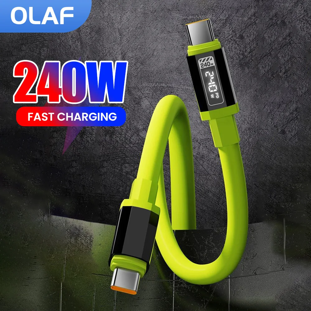 Cable de pantalla Digital de silicona de 240W tipo C a tipo C Cable de carga rápida para iphone 15 16 Samsung Xiaomi Huawei Cable USB tipo C