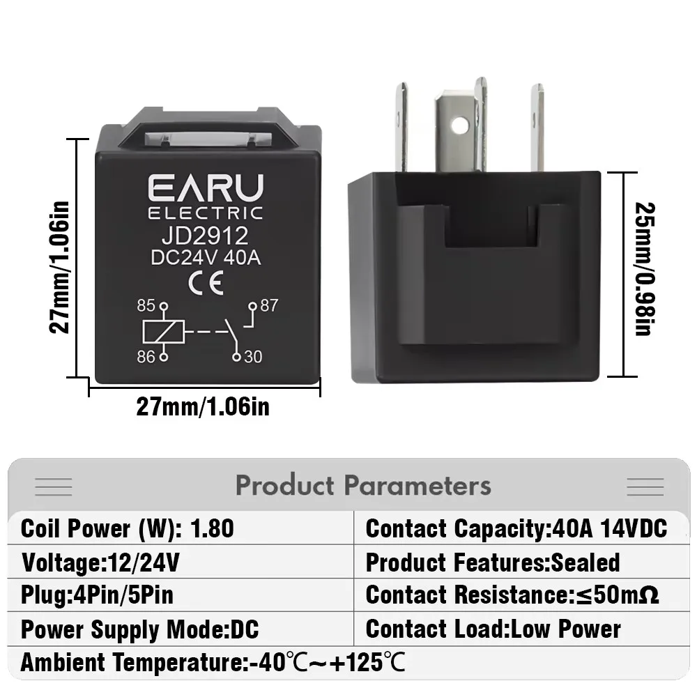 Relé de coche impermeable de 4, 5 pines, 4P, 5P, 40A, relés automotrices de larga duración, relé normalmente abierto DC 12V 24V para luz frontal, aire acondicionado - imagen 2