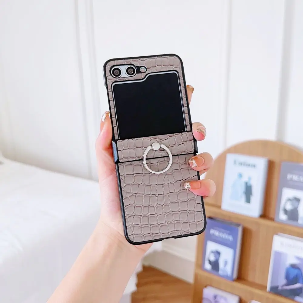 Funda de cuero PU con anillo para Samsung Galaxy Z Flip 5 4, funda protectora trasera, funda de teléfono para Samsung Z Flip 5 4 - imagen 2