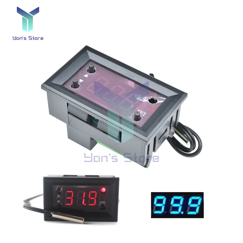 W1218 DC 12V pantalla LED roja y azul termostato Digital regulador de temperatura para termostato de incubadora con sonda NTC