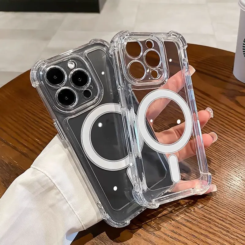Funda transparente Magsafe de carga inalámbrica de lujo para iPhone, funda magnética a prueba de golpes, parachoques suave, 15, 14, 13, 12, 11 Pro Max Plus - imagen 4