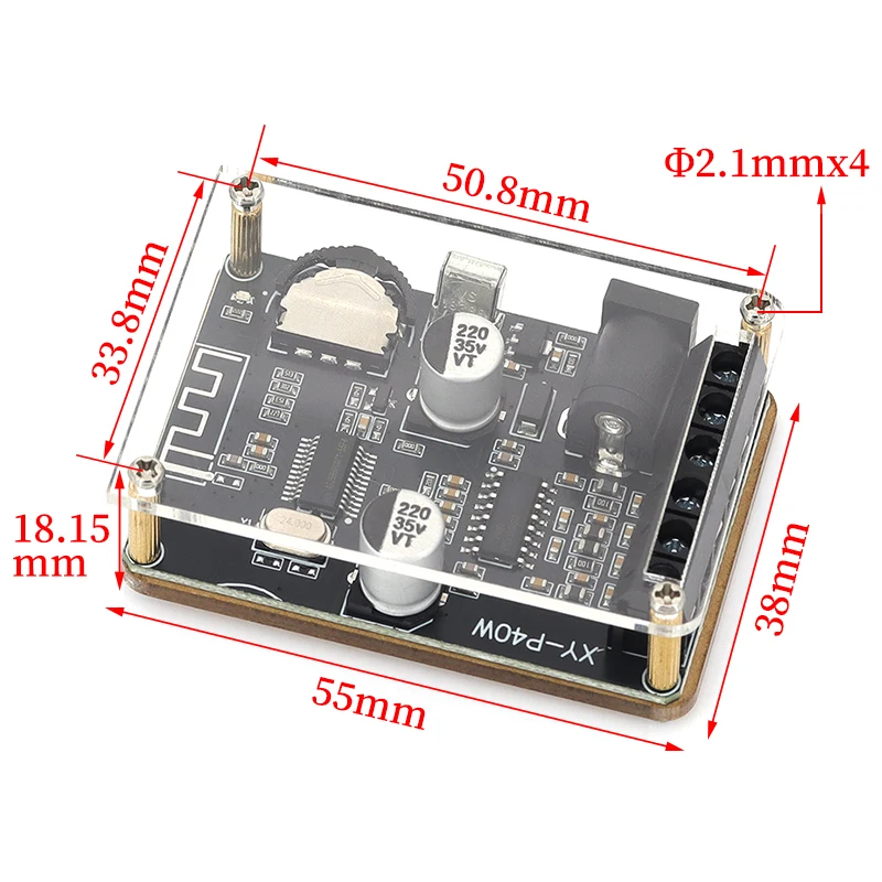 XY-P40W Bluetooth 5,0 placa amplificadora de potencia de audio estéreo 40Wx2 receptor Bluetooth DC 12/24V suministro - imagen 2