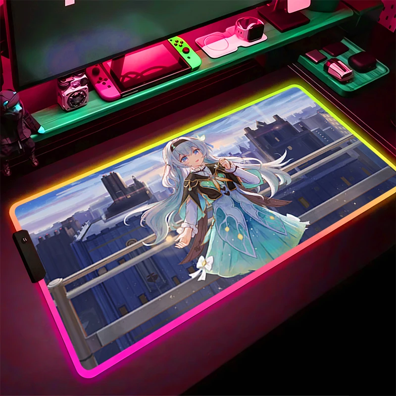 Alfombrilla de ratón LED RGB, alfombrilla de teclado HD, alfombrilla antideslizante para tableta de Anime h-honkai Star Rail Firefly, accesorios para PC, alfombrilla para ratón, alfombrilla de escritorio para juegos - imagen 3