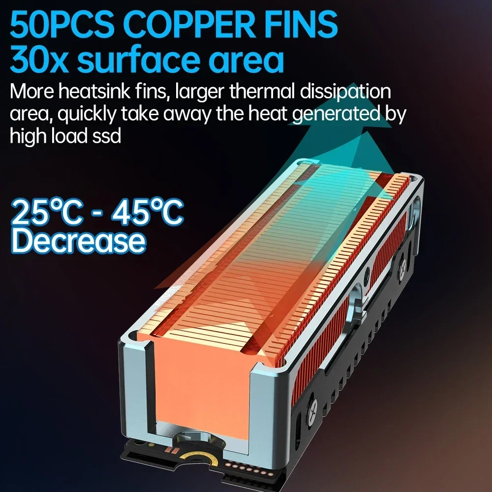 Disipador de calor de alto rendimiento JEYI M.2 2280 SSD, aletas de cobre con disipadores de calor pasivos de marco de aluminio - 50 piezas de aletas frías - 401 W/mk - imagen 3