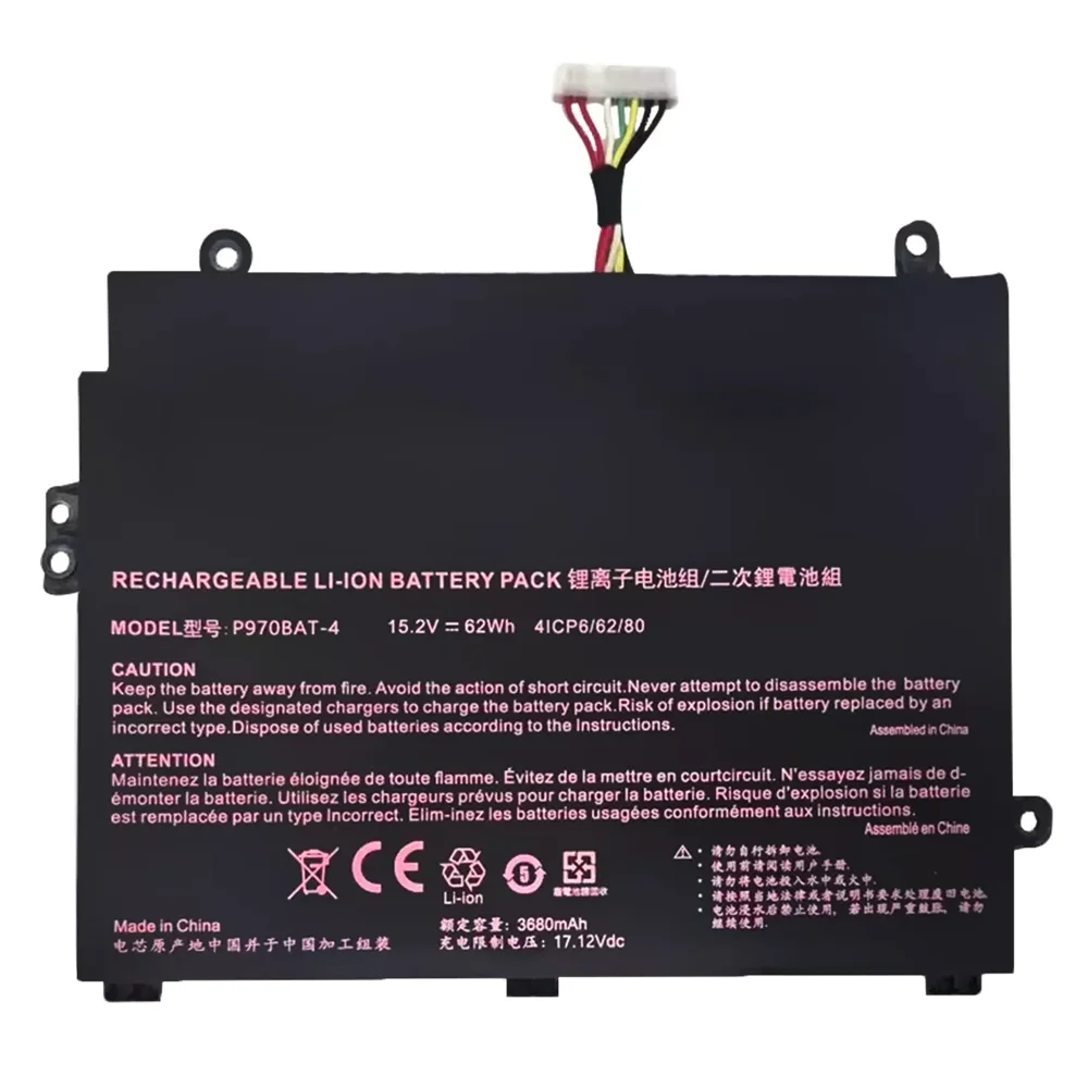 Nueva batería genuina para ordenador portátil P970BAT-4 15,2 V 62Wh para CLEVO P960 Erazer X17801 NP8955 NP8967 - imagen 3