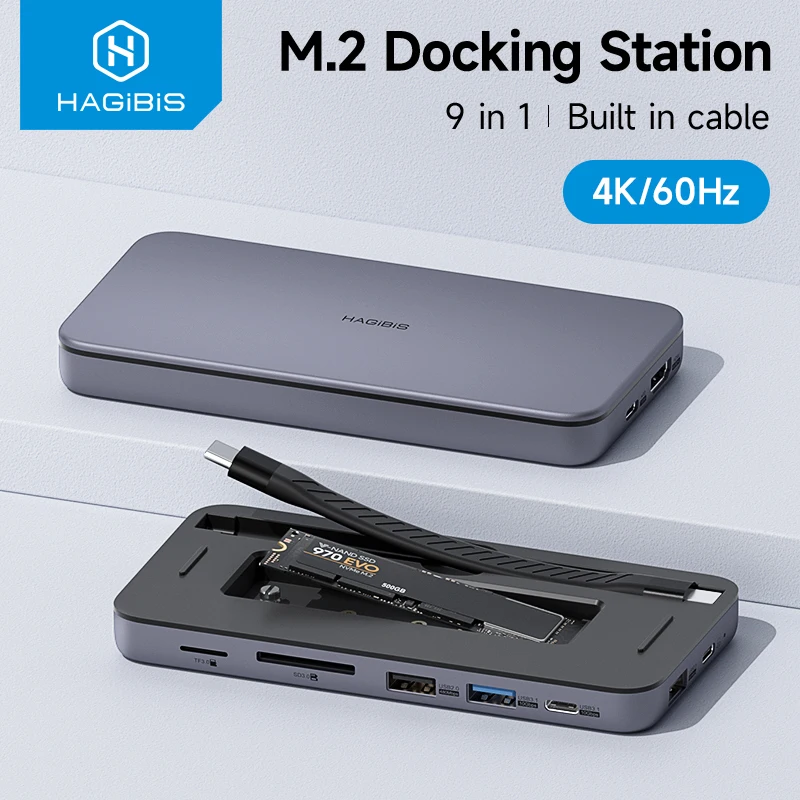 Hub USB-C Hagibis 9-en-1 Caja SSD M.2 NVMe/SATA HDMI 4K 100W PD - imagen 4