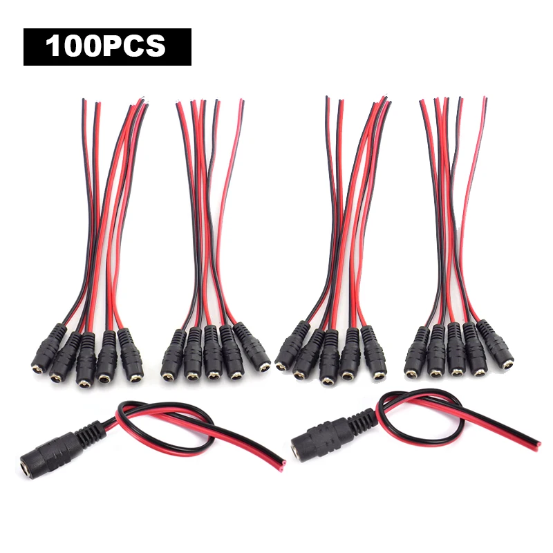 100 Uds conectores CC 5,5x2,1mm Cable en espiral conector hembra para cámara de seguridad CCTV adaptador de corriente CC A7