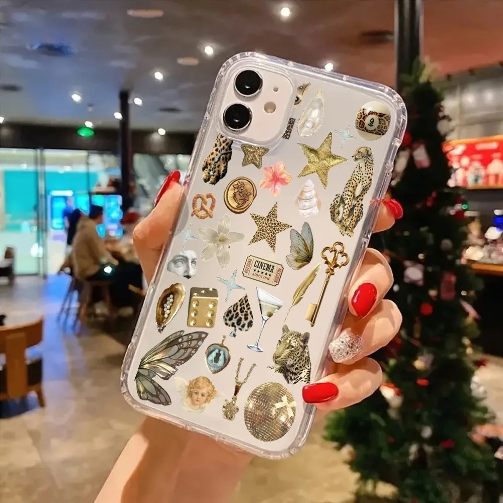 Funda de teléfono transparente estética con estampado de leopardo dorado, funda diseñada para iPhone 17 16 15 14 13 12 11 Pro Max Plus XR X XS 7 8 - imagen 5