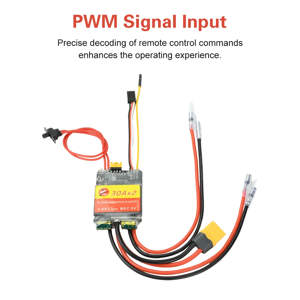 ESC cepillado bidireccional de doble canal 30A 50A con entrada de señal PWM para coches RC, barcos RC, vehículos con orugas - imagen 4