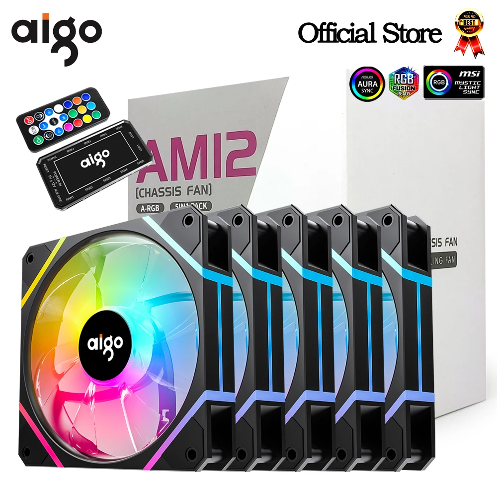 Aigo AM12 Rgb Ventilador Ventoinha PC Controladora 120mm Caja de computadora Kit de ventilador Enfriador de agua de 6 pines Ventiladores de refrigeración de CPU Argb 12cm Ventilador - imagen 2