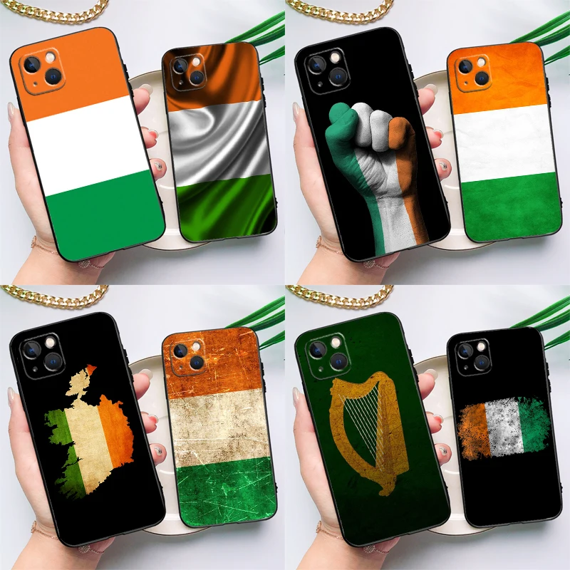 Funda de silicona con bandera irlandesa de Irlanda para iPhone 17 15 13 12 11 14 Pro Max 16 Plus 12 13 Mini 16e 17 Air contraportada