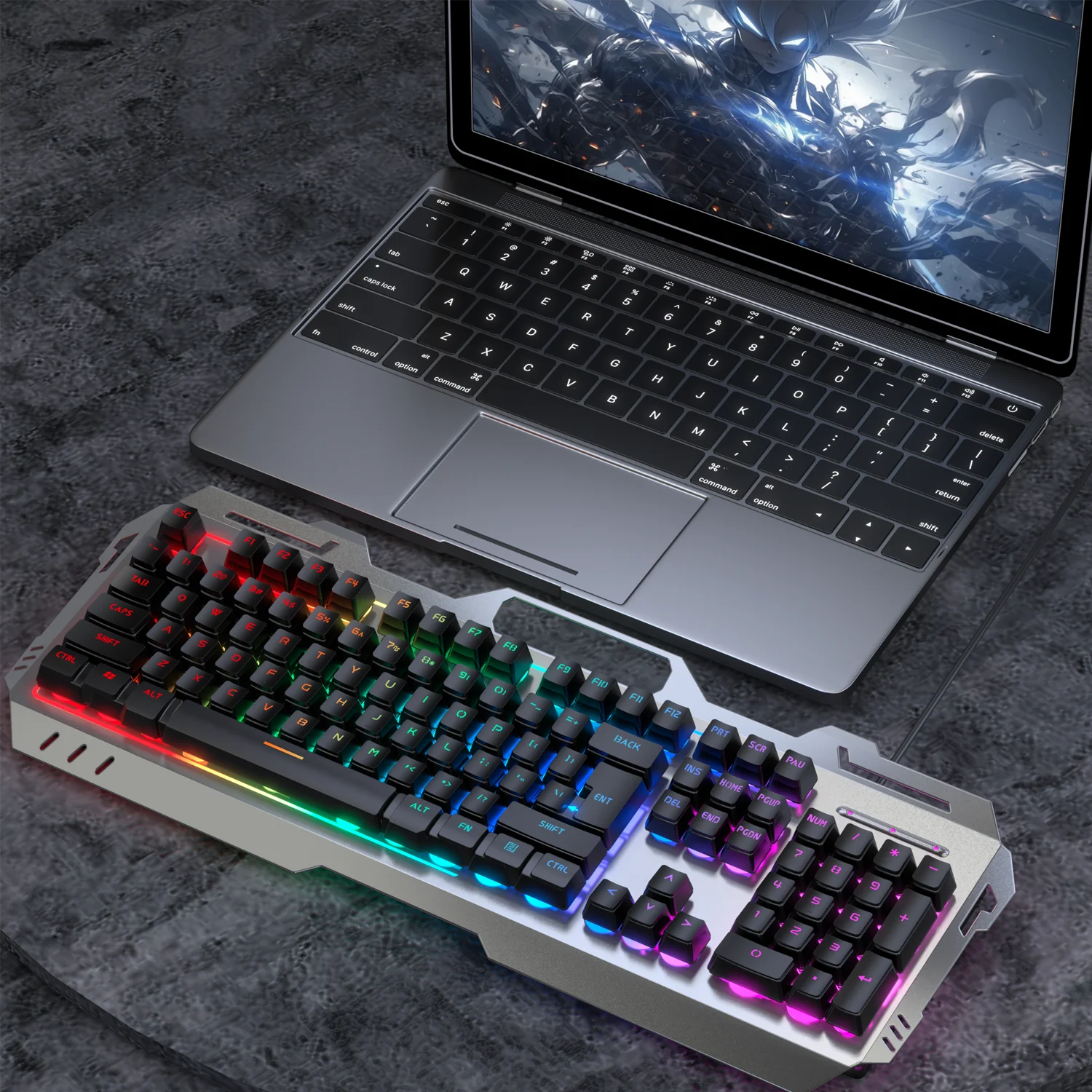 Teclado silencioso para juegos EWEADN GX80Z, panel totalmente metálico con cable de 104 teclas, cable USB retroiluminado, juego, oficina, deportes, hogar, Windows Laptop PC - imagen 2