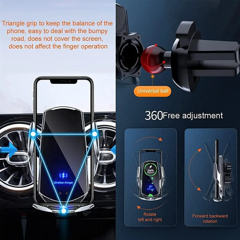 Cargador inalámbrico para teléfono de coche con Sensor inteligente Q3, soporte para teléfono de coche con sujeción automática de carga rápida de 15W para iPhone y todos los Qi habilitados para Android - imagen 4