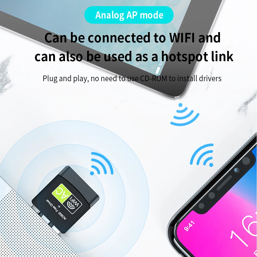 TISHIRC-Adaptador de tarjeta de red inalámbrica de doble banda de 600Mbps, adaptador WIFI Ethernet USB 2,4 de 2,0 GHz + 5GHz para PC y portátil - imagen 4