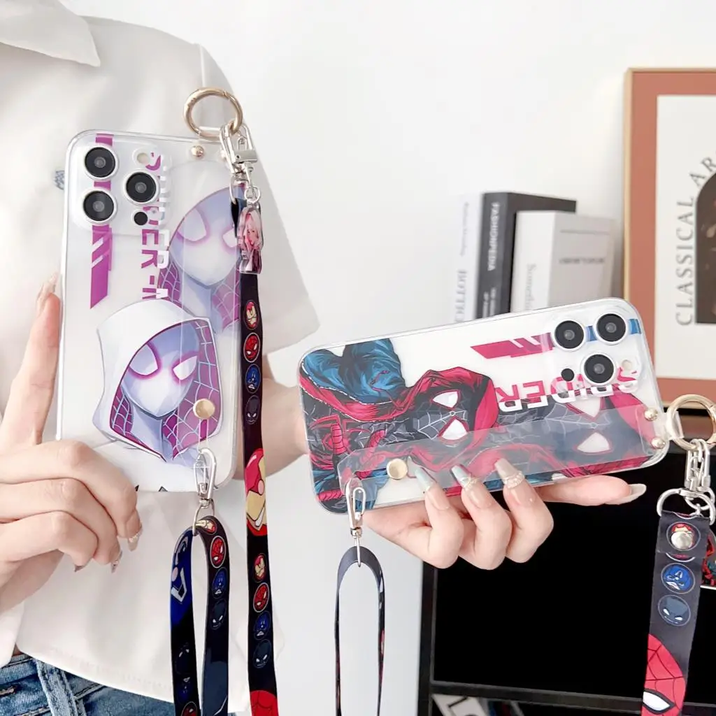 Funda de Spiderman con adorno para correa de muñeca, para Samsung Galaxy A7, A8, A9, A6 Plus, J6, J8 PLus, A10, A20, A30, A50, A70, A20s, A20E, A10s, A10E