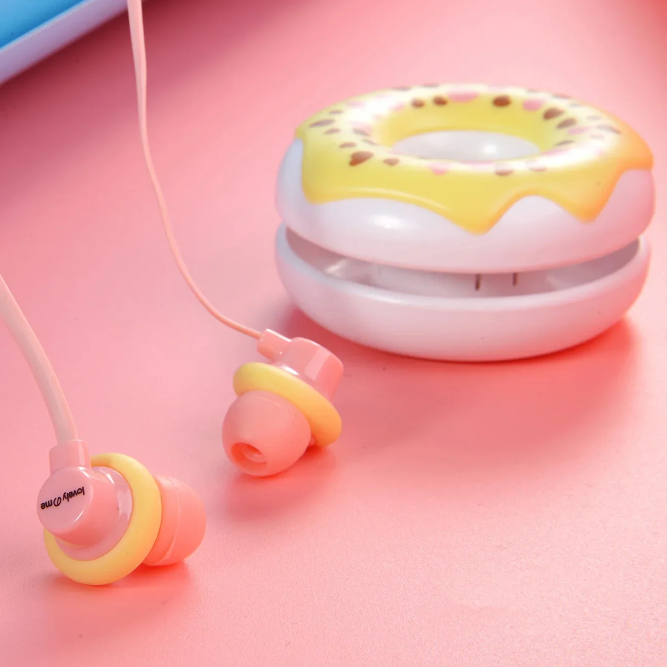 Auriculares intrauditivos con cable, divertidos auriculares Kawaii Donut disponibles en una variedad de colores como regalo para niñas escolares, 1 ud. - imagen 4
