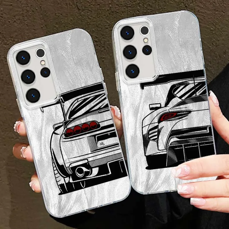 Funda de luces traseras de carreras a la moda para Samsung Galaxy S25 S24 S23 S22 S21 S20 Ultra FE Lite funda de teléfono con textura de plumas