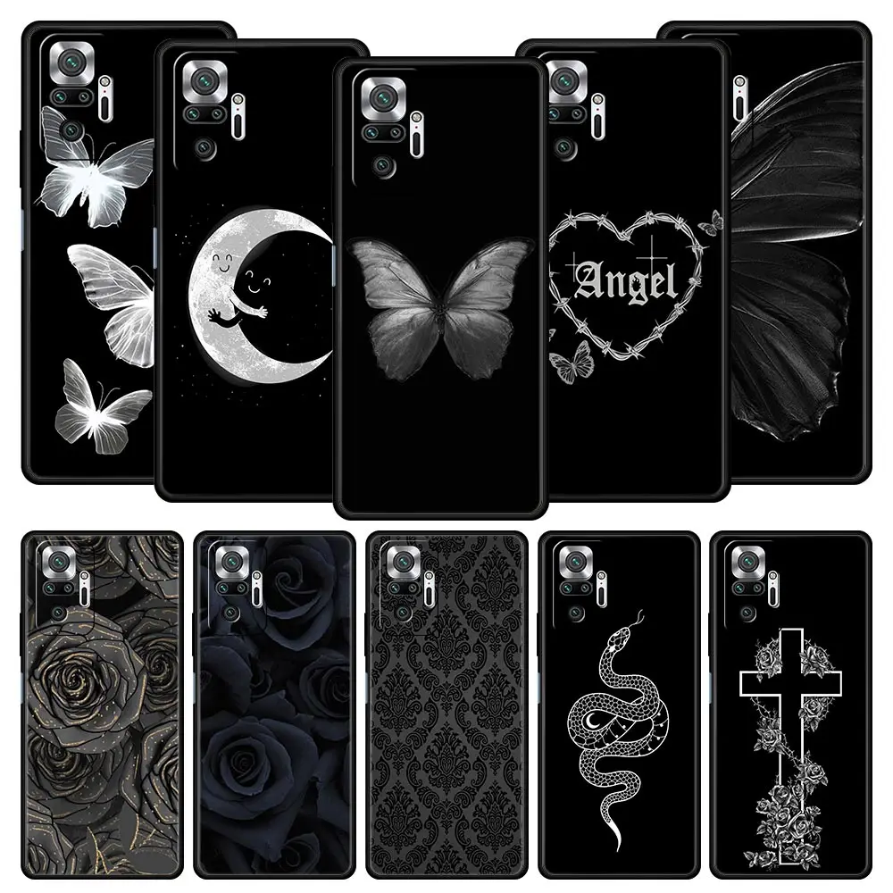 Funda de teléfono para Xiaomi Redmi Note 14 13 12 5G 11 10 Pro Plus 4G 9S 9 14C 13C 12C 10C 9C 9A funda suave de TPU estilo gótico labio negro