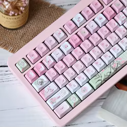 Teclas de teclado con tema Acacia, rosa, Fc, sublimación térmica de cinco lados, diseño de estilo antiguo, juego de teclas personalizadas