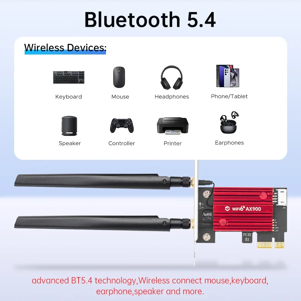 PCIE AX900 WiFi 6 Adaptador WiFi BT5.4 802.11AX Ethernet Tarjeta de red inalámbrica de doble banda 2,4G/5GHz para escritorio Win 10/11 - imagen 3