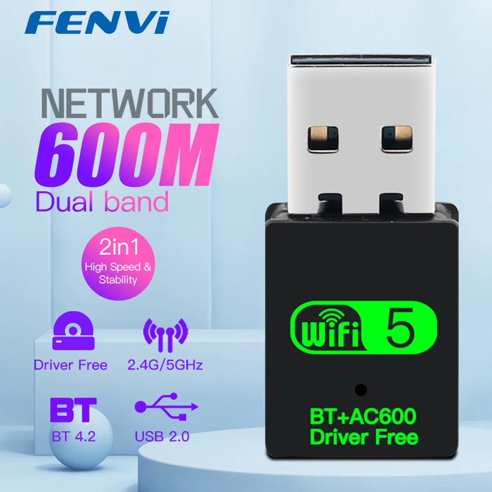 블루투스 4.2 듀얼 밴드 2.4G/5GHz WiFi 동글 802.11ac 미니 무선 컴퓨터 네트워크 카드 수신기 용 600Mbps USB WiFi 어댑터