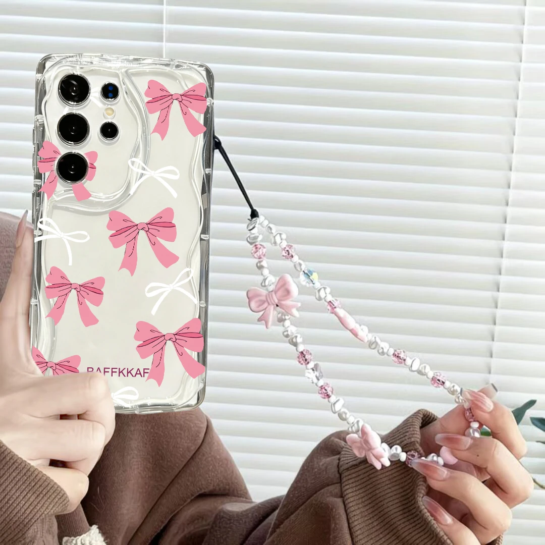 Lindo corazón Bowknot cadena cordón 3D onda caso para Motorola Moto Edge 50 Fusion Pro Ultra G84 G05 G14 G34 G35 G52 G54 G75 cubierta