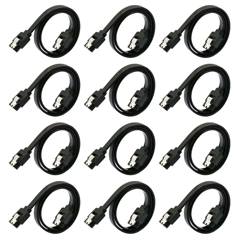 Paquete de 12 cables de datos SATA III de 6,0 Gbps, rectos, negros, con pestillo de bloqueo, paquete de cables SATA de 16 pulgadas para discos HDD, SSD, CD y DVD