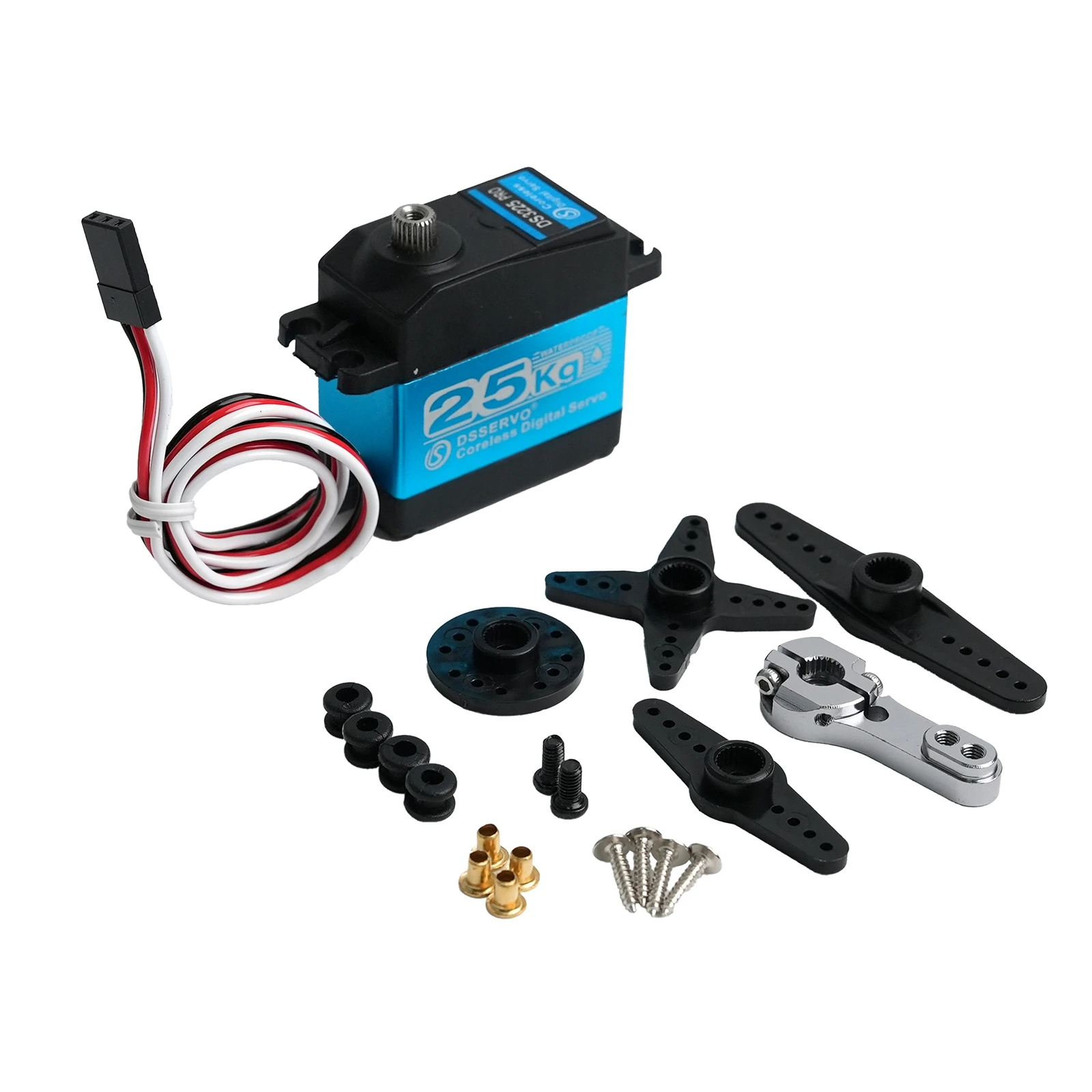 Servo robótico Digital DS3225 PRO, 25KG, 7,4 V, engranaje de Metal de 180 grados, resistente al agua IP66 con brazo Servo 25T, Motor Sin Núcleo para coches RC - imagen 2