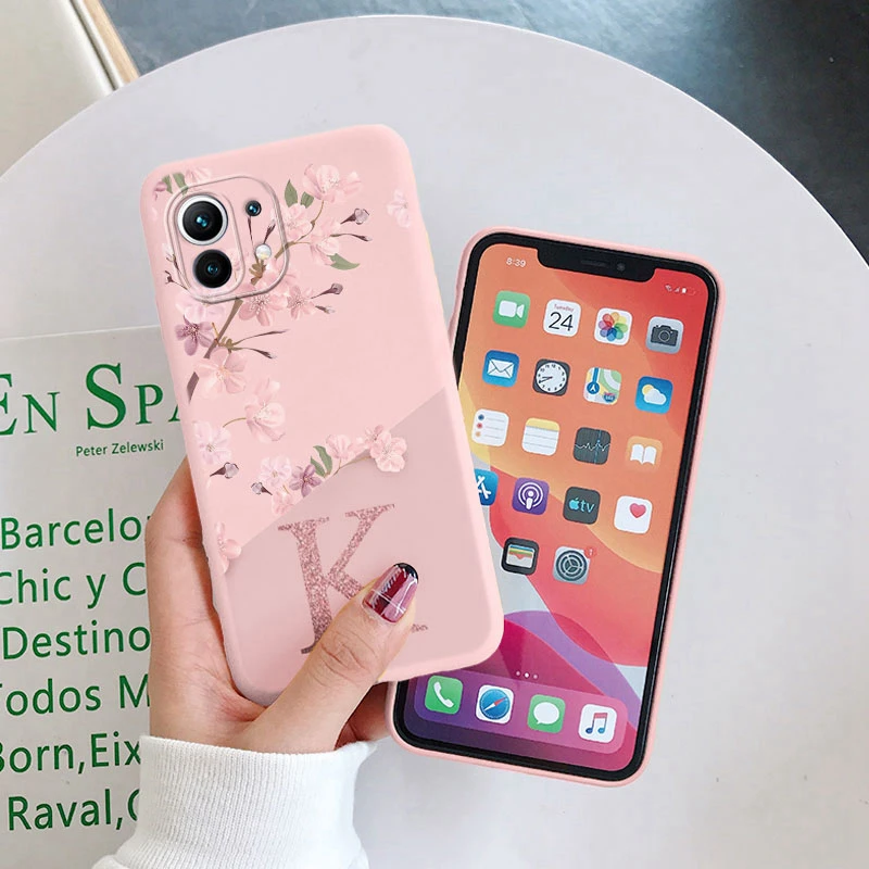 Bonita funda con letras iniciales para Xiaom Mi 11 Lite 5G NE, funda trasera de estilo Simple con flores, Fundas de silicona suave para bolsas Xiaomi 11 Lite - imagen 3