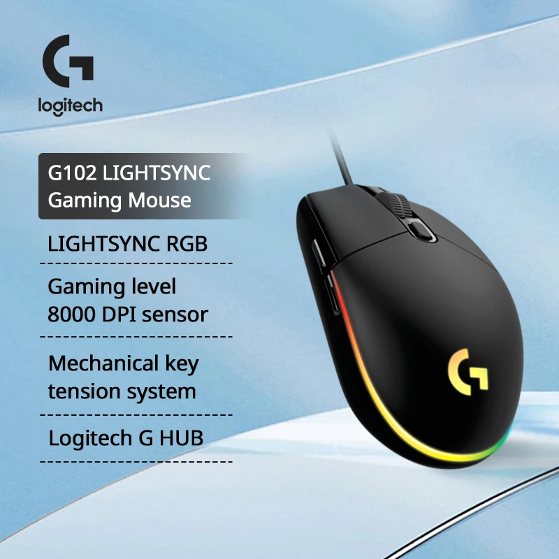 Ratón Logitech G102 ratón ergonómico Original óptico 8000DPI 16,8 M Color LED personalizado 6 botones con cable accesorios para Juegos de Pc