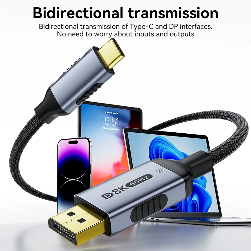 TYPE C to DisplayPort Cable DP Type C 3.1 to 8K/60Hz 4K/240Hz 2K/240Hz Display port 1.4 Cable  For MacBook Air Pro Samsung Dex - imagen 3