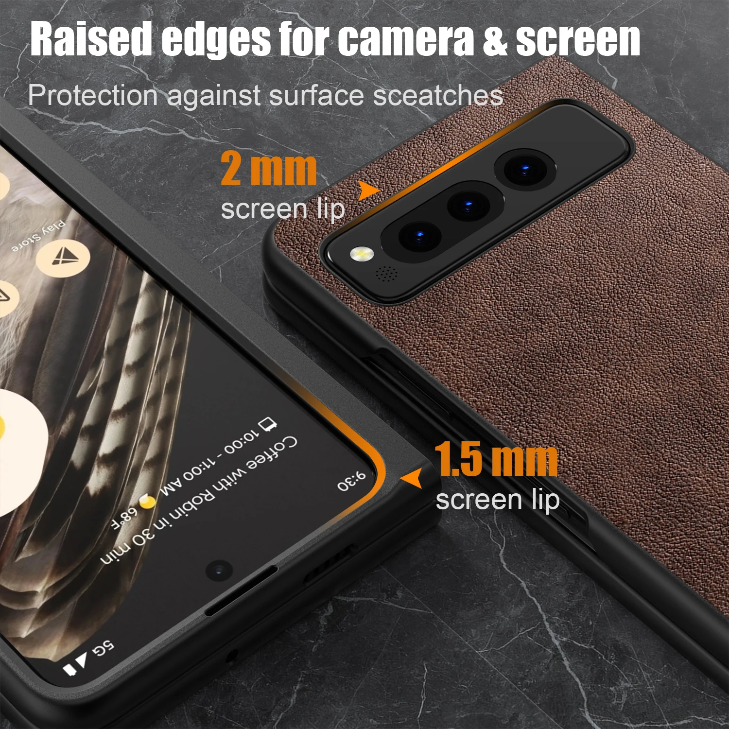 Funda de cuero PU para Google Pixel Fold 5G, PC dura de estilo empresarial simple con material PU 2 en 1 - imagen 5