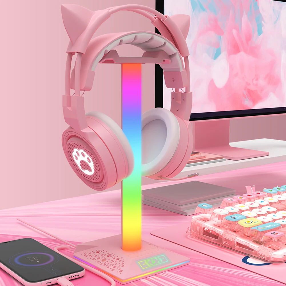 Soporte de auriculares para juegos RGB con puertos USB, soporte para auriculares con Control táctil, soporte para auriculares para juegos de escritorio, colgador de auriculares - imagen 2