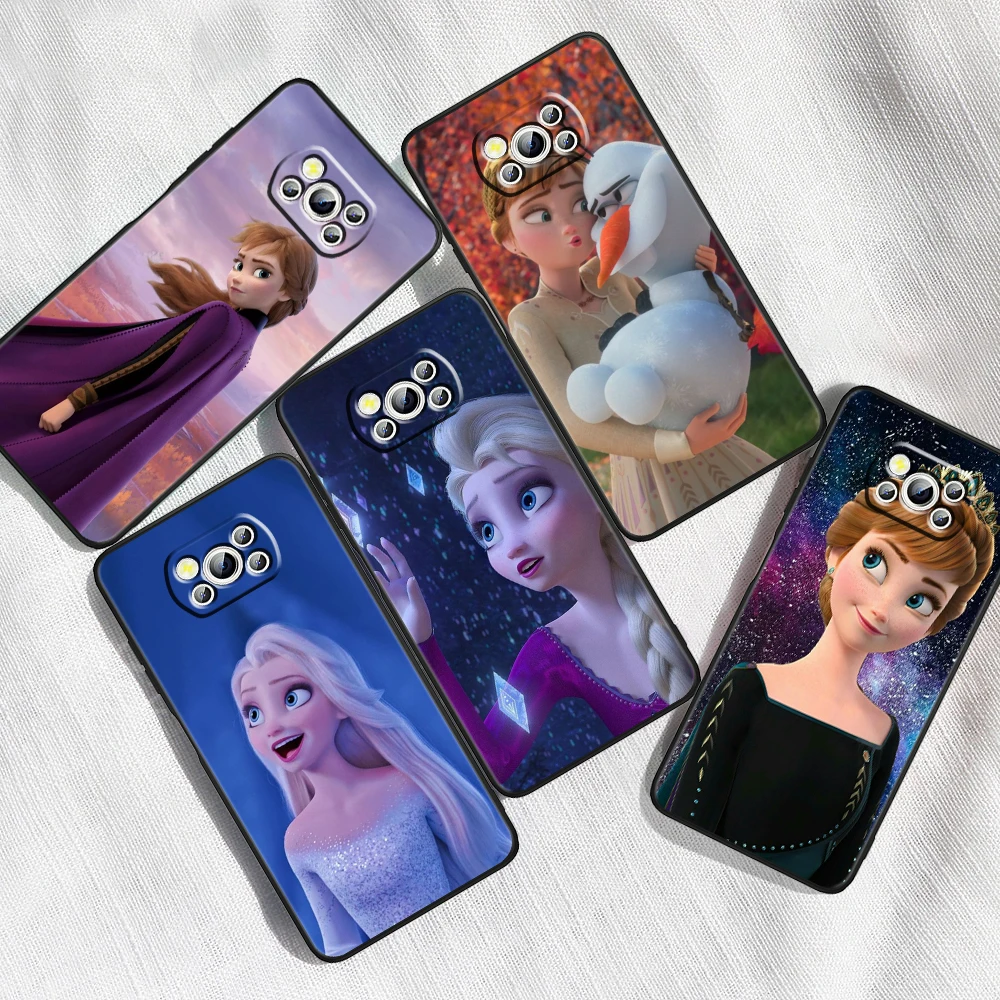 Funda de teléfono de Frozen The Snow Queen Elsa para Xiaomi Mi Poco F5 F4 F3 X6 X5 X4 X3 M6 M5S M4 M3 C65 Pro GT NFC 5G, color negro