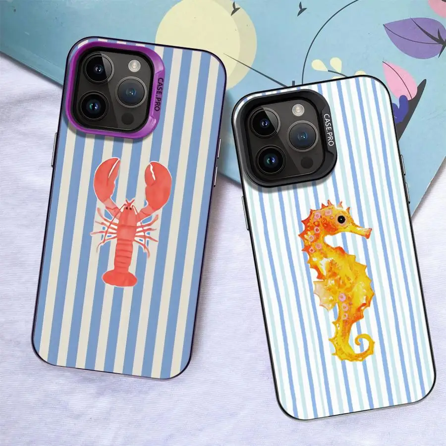 Marinc Life Crabs Lobsters Cool Back Funda de teléfono para iPhone 16e 17Air 13 14 15 Plus 16 17 Pro Max XS 12 XR 11