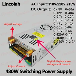 Fuente de alimentación ajustable 5-300V 480W con pantalla digital