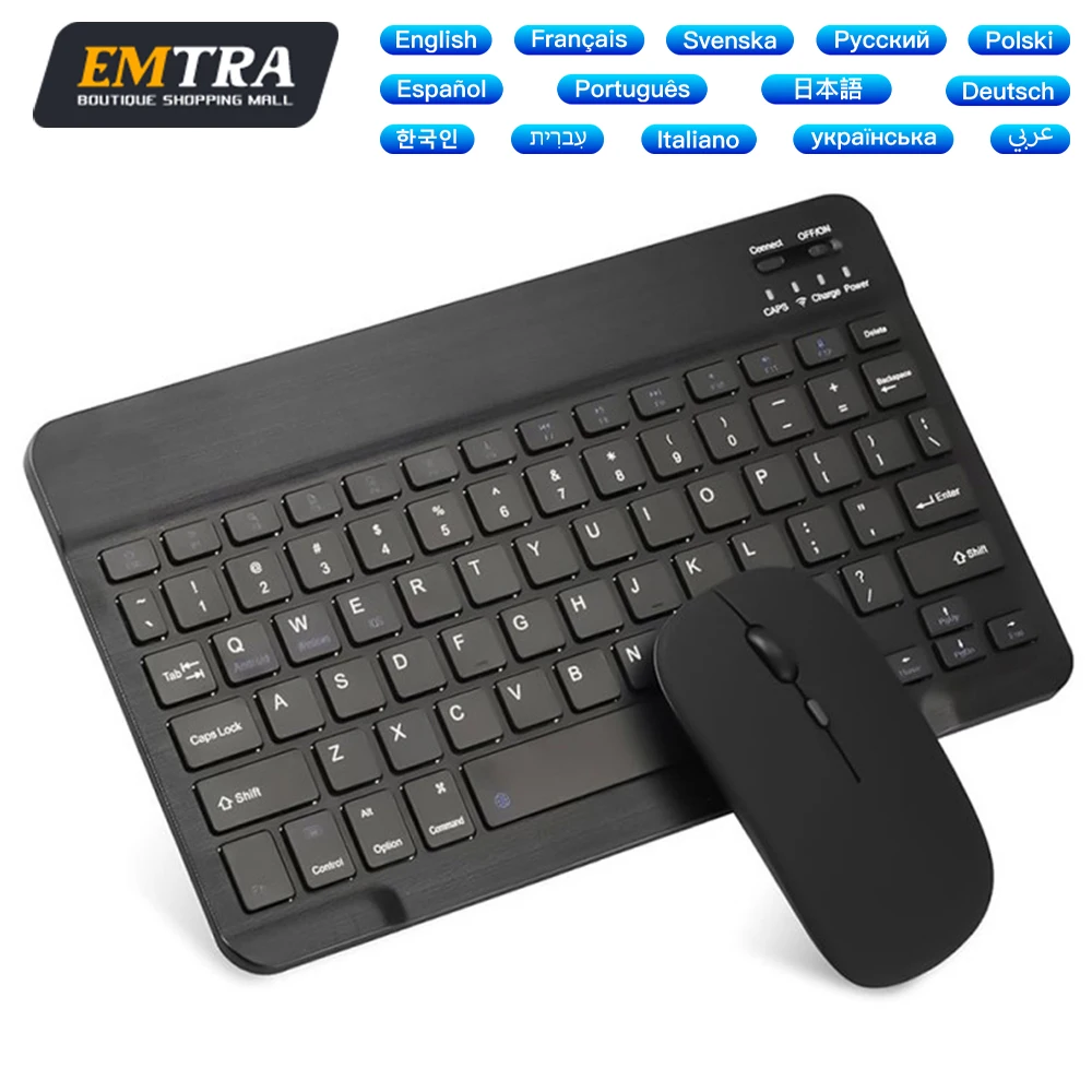 Mini teclado inalámbrico recargable de 10 pulgadas, ratón Bluetooth para ipad Air Pro, teléfono, tableta, teclado árabe pulido español portátil