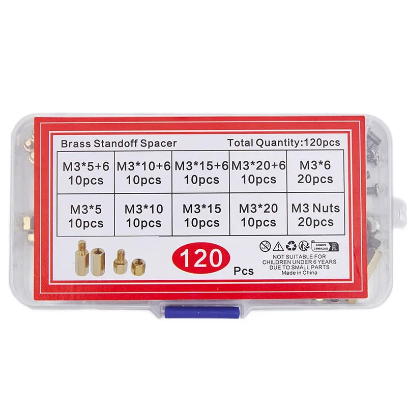 120 Uds M3 tornillos de acero inoxidable tuercas latón Hexagonal columna de cobre columna aislante espaciador juego de columna M3 * 6 M3 * 15 M3 * 10 M3 * 20 - imagen 4