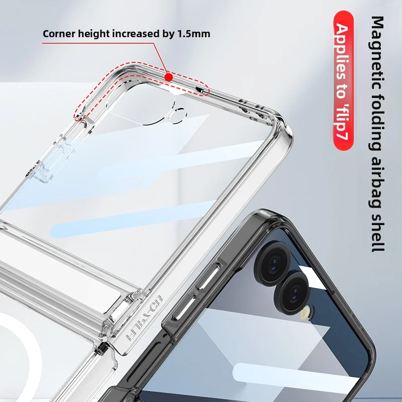 Para Samsung Galaxy Z Flip 7 funda suave airbag transparente bisagra media magnética Magsafe funda protectora trasera para Z Flip 7 Shell - imagen 3