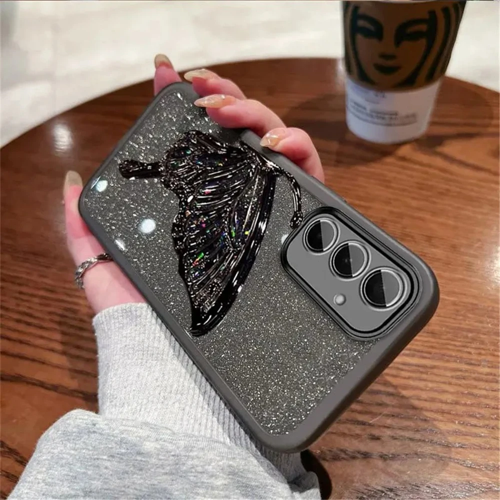 Funda de teléfono con purpurina y mariposa de arena movediza para Xiaomi Poco X7 X6 F7 M7 Pro M6 F6 X5 X3 NFC POCO C65 C75 soporte funda de silicona suave - imagen 5